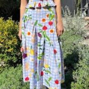 Lisa Says Gah Picnic Alfresco Basket Checker Fruit Midi Skirt L